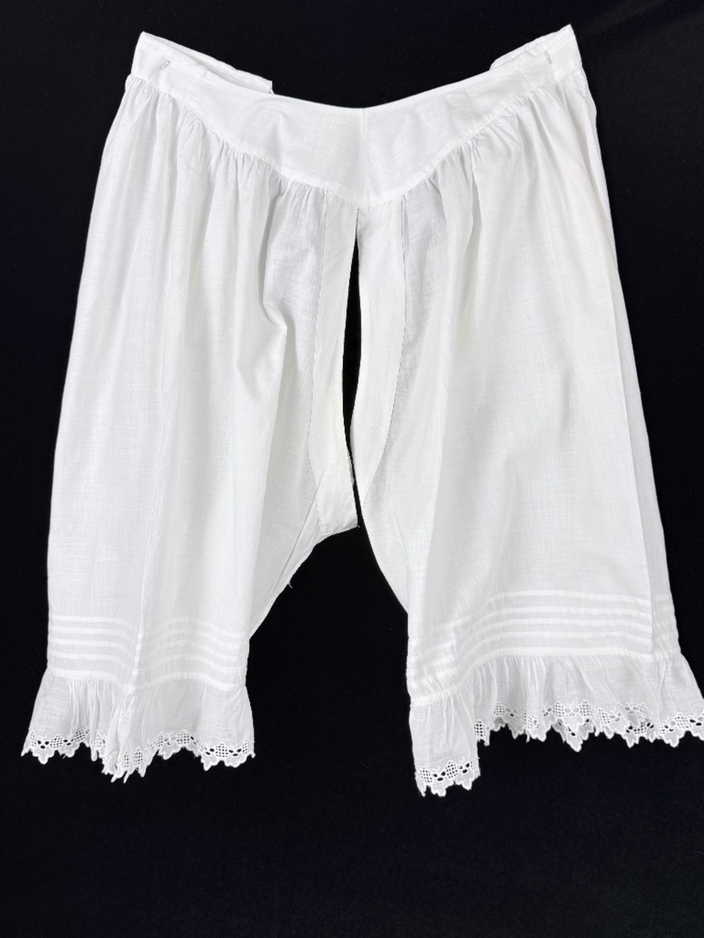 Antique True Victorian White Cotton Pantaloons Bloomers Open Crotch 26in Waist